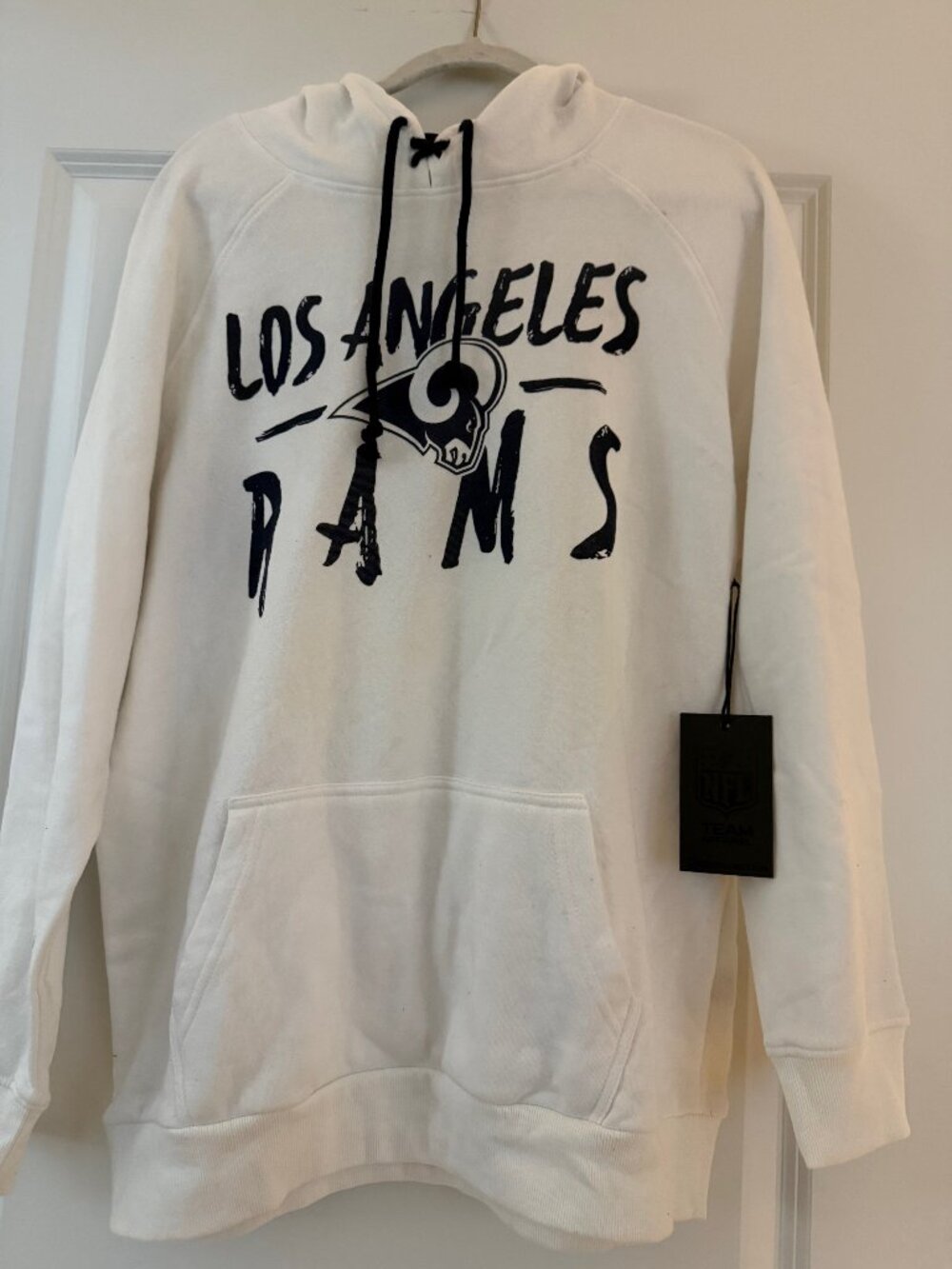 WHITE AND BLACK LOS ANGELES BLACK HOODED SWEATSHIRT - L - UNISEX